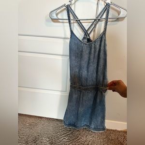 Girls denim dress with braided accents